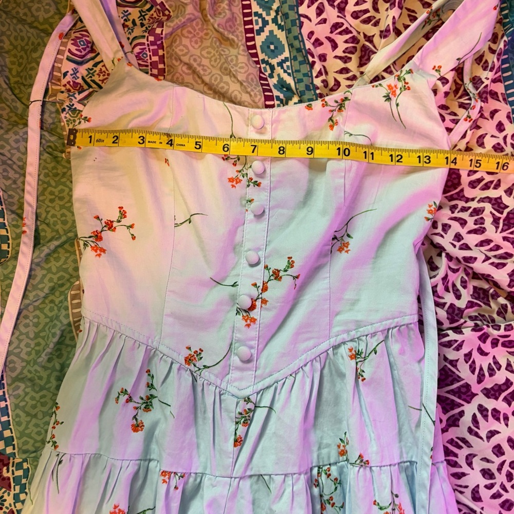 Wild Fable Light Blue Floral Romper Square Neck Sleeveless Button Ruffle XXS - Picture 7 of 8